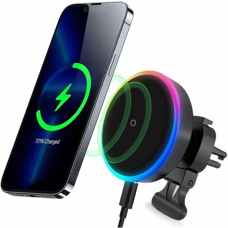 Chargeur de voiture magnétique les aimants alignent automatiquement le téléphone compatible avec l'iPhone 14/13/12 (noir)，BISBISOUS
