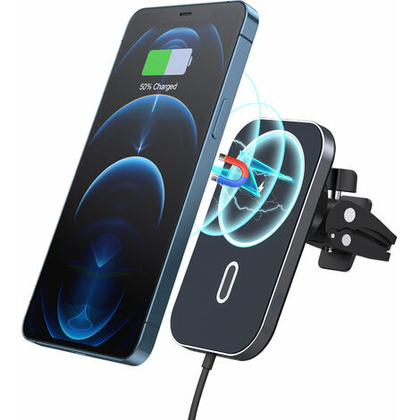 Chargeur de voiture magnétique sans fil compatible avec l'alignement automatique du chargeur de voiture MagSafe pour iPhone (gris foncé)，BISBISOUS