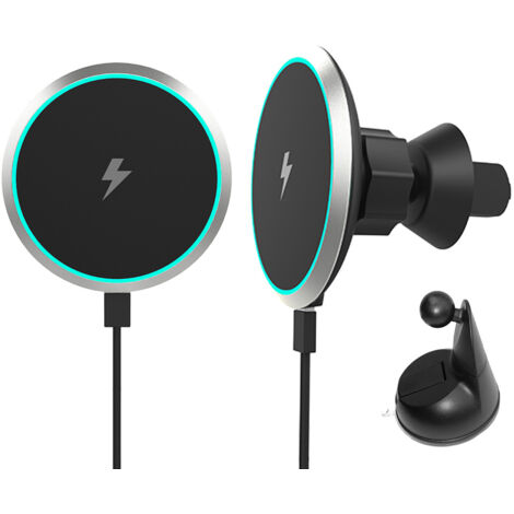 Chargeur de voiture magnétique sans fil, support de charge sans fil pour iPhone 13 Pro Max/13 Pro/13/13 Mini et 12 Pro Max/12 Pro/12/12 Mini avec coque, fixation magnétique rapide et sécurisée sur gri
