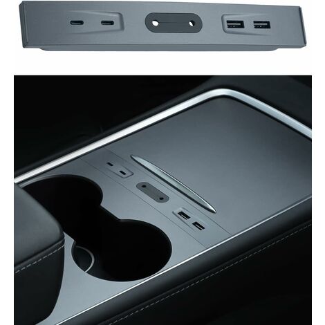 Chargeur de Voiture Multiport pour Tesla Model 3/Y (2021-2023), Station d'accueil de Hub USB pour Console Centrale 100% Compatible pour Tesla Model 3/Y, Tesla Accessoires pour Model 3/Model Y