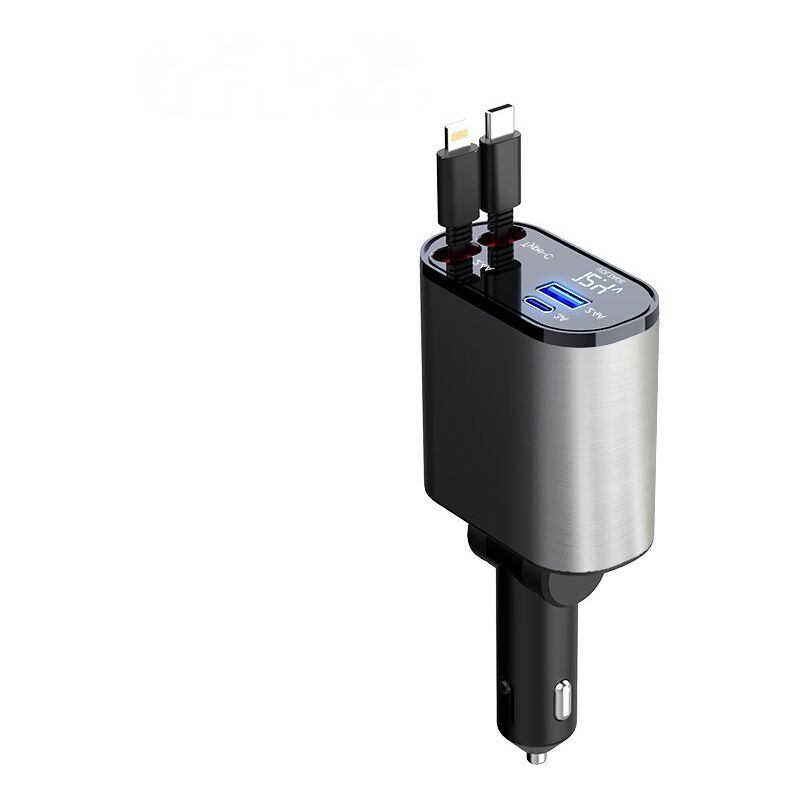 Chargeur de Voiture rétractable 60 W,Chargeur téléphone 4 en 1,câbles Charge Rapide et Adaptateur de Chargeur de Voiture 2 Ports USB,pour iPhone