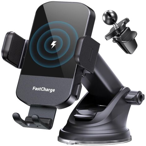 Chargeur de voiture sans fil, chargeur de voiture à fixation automatique avec charge rapide 15 W, support pour téléphone compatible avec iPhone 16, 15, 14, 13, 12 Pro Max, 11, XR, XS, Samsung Galaxy S