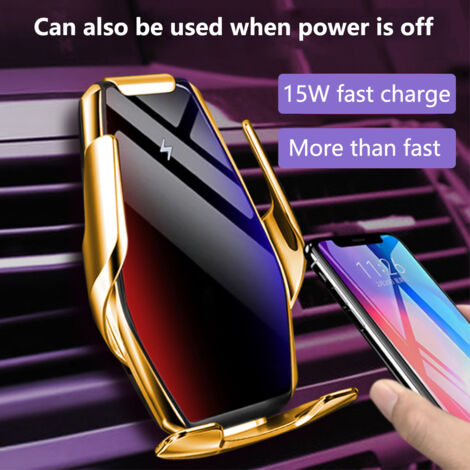 Chargeur de voiture sans fil, support de téléphone avec capteur infrarouge, chargeur à induction, 15 W max avec fixation pour grille d'aération - pour Galaxy, iPhone et tous les appareils compatibles 