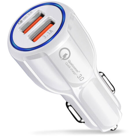 Chargeur de voiture universel avec Quick Charge 3.0, 2 ports USB, 3,1 A, charge rapide, blanc. - AquaForge
