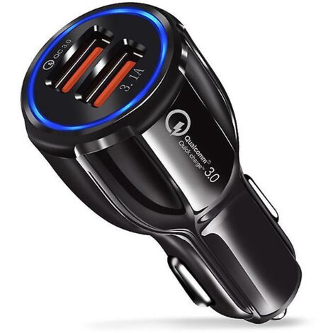 chargeur De Voiture Usb, 2 Ports, Quick Charge 3.0 Allume-cigare Compatible Avec Iphone, Ipad Samsung Galaxy S10/s9/s8, Huawei, Xiaomi Noir
