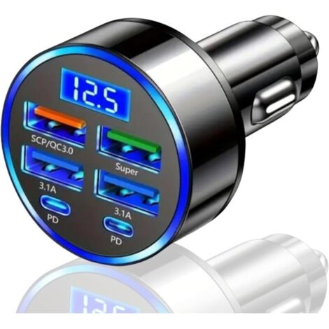 Chargeur de voiture USB 6 en 1 super rapide de 30 minutes pour iPhone, iPad, Samsung Charge super rapide Multi charge 3 fois plus rapide Appareil