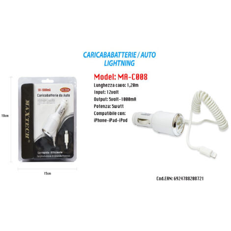 Chargeur De Voiture Usb Maxtech Pour Téléphone Portable Et Smartphone 5 V-1 000 Ma Ma-c008