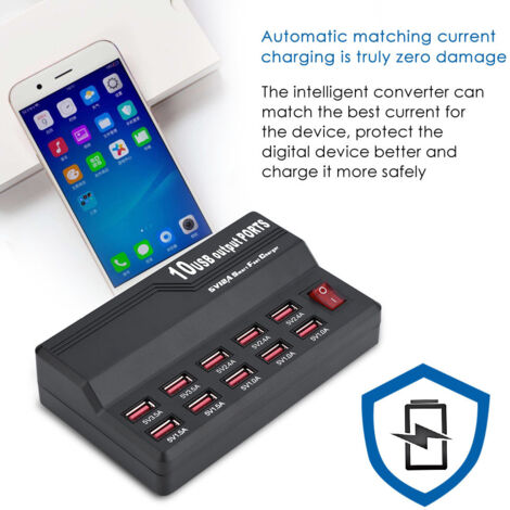 Chargeur de Voyage Rapide USB 60W 100-240V - Adaptateur Secteur 5V/12A 10 Ports pour Téléphone (US)