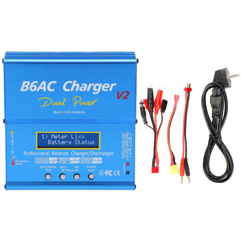 Chargeur Déchargeur Intelligent 80W 7A B6AC V2 Bleu avec Câble et Prise EU 220V en Alliage d'Aluminium