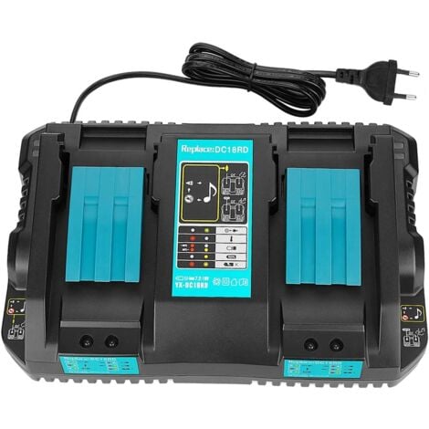 PDSTATION Chargeur Double Port de Rechange 14,4V-18V pour Makita DC18RD Compatible avec Le Chargeur d'origine makita BL1860 BL1850 BL1430 BL1440 BL1815 BL1415