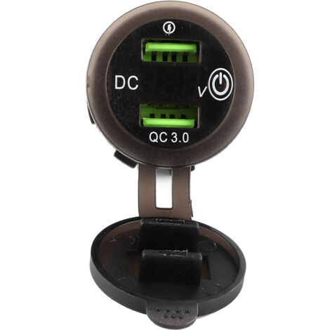 Chargeur double port USB QC 3.0 étanche avec voltmètre LED pour voiture, bateau, yacht, ATV, camping-car