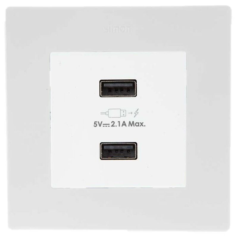Double chargeur usb 2,4A griffes connexion vis blanc + plaque 1 poste s rie 24 Harmonie Simon