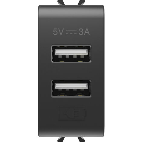 CHARGEUR DOUBLE USB A+A 5V 3A 1M NOIR GEWISS GW12447