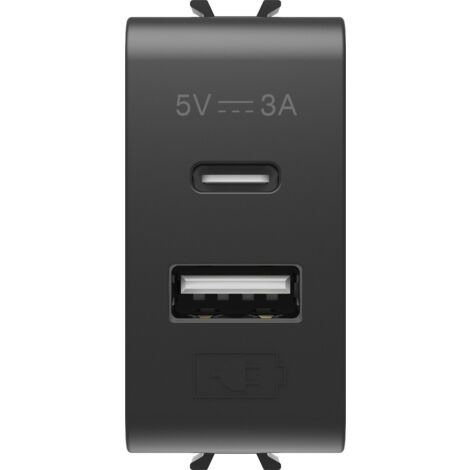 CHARGEUR DOUBLE USB A+C 5V 3A 1M NOIR GEWISS GW12449