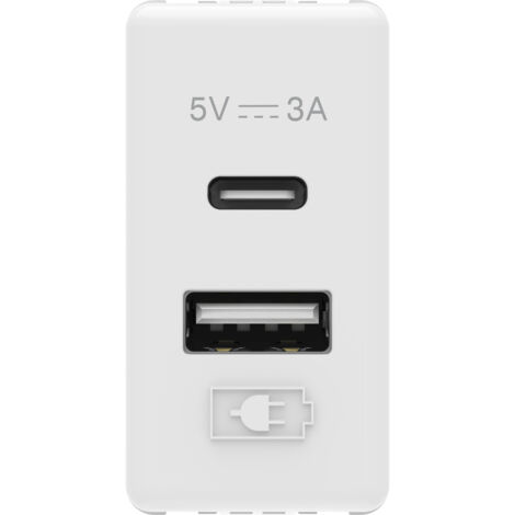 CHARGEUR DOUBLE USB A+C 5V 3A 1M SY/BLA. GEWISS GW20363