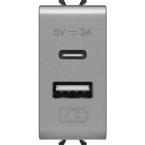 CHARGEUR DOUBLE USB A+C 5V 3A 1M TIT. GEWISS GW14449