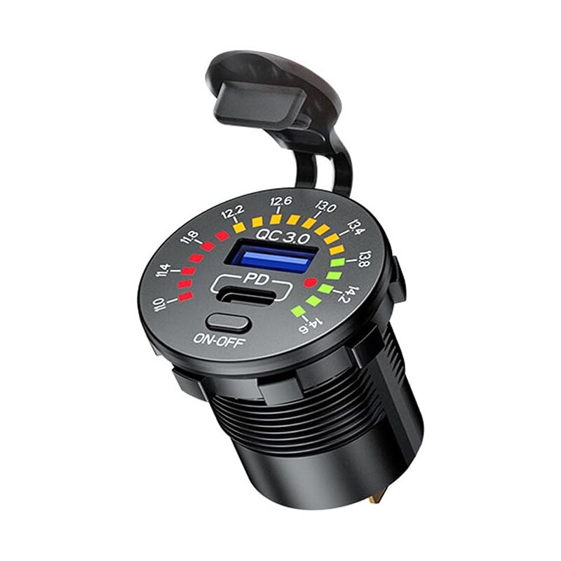 Chargeur double USB QC3.0 36 W 12 V étanche avec prise USB PD et interrupteur marche/arrêt pour voiture (1 pièce)