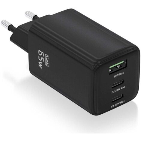 Chargeur gan de wall aisens asch-65w3p042-bk/ 2xusb type-c/ 1xusb/ 65w
