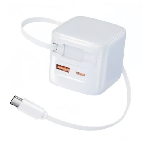 Chargeur GaN PD 30W prise européenne avec câble de recharge rétractable pour smartphone