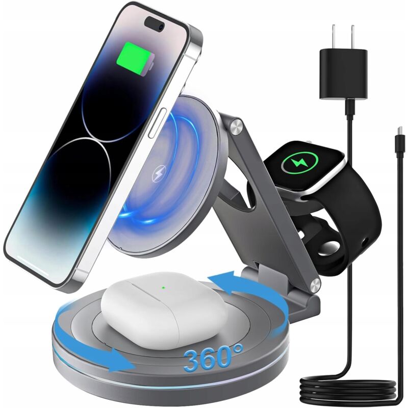 CHARGEUR INDUCTIF STATION D'ACCUEIL SANS FIL 3en1 ROTATIF 360° 20W
