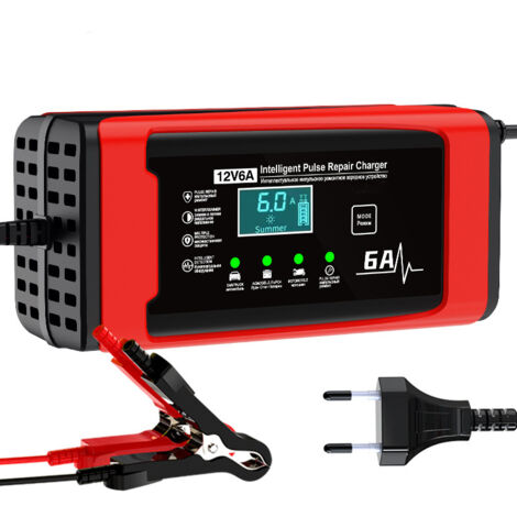 Chargeur intelligent 12 V 6 A pour batterie de voiture, chargeur intelligent avec compensation de température, chargeur pour batterie de moto, chargeur automobile 12 volts pour voiture, camion, bateau