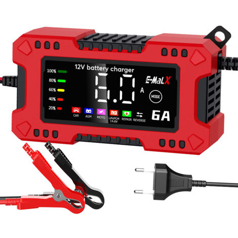 Chargeur intelligent à impulsions 12 V 6 A au lithium fer phosphate, chargeur de batterie pour moto et voiture