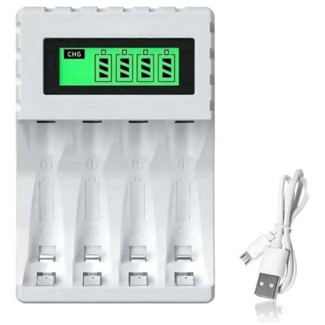 Chargeur intelligent LCD005 pour piles AA/AAA - 4 emplacements - Affichage LCD - USB-C/Micro-USB - Charge rapide