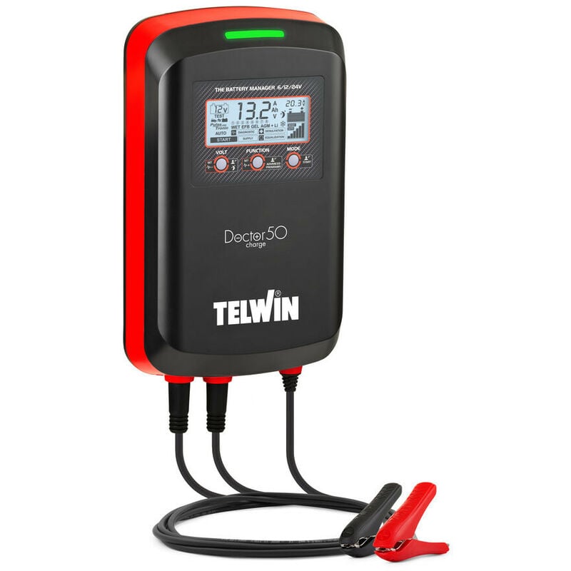 Telwin - Chargeur batterie Doctor charge 50 6/12/24V 50A capacité 600Ah avec câble à pinces