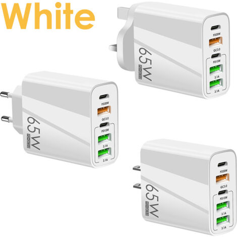 Chargeur multi-port 3USB+2PD, adaptateur prise européenne Type-C PD+USB pour smartphone et tablette