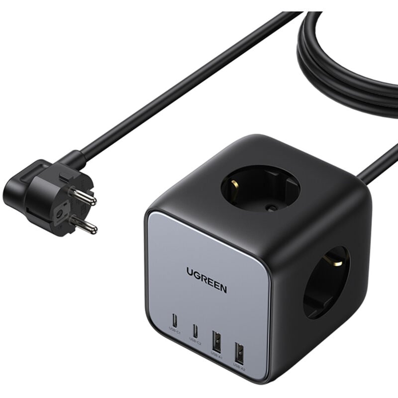 Chargeur multiprise ac 240V GaN 2x usb-c 2x usb-a 3x ac 240V - noir
