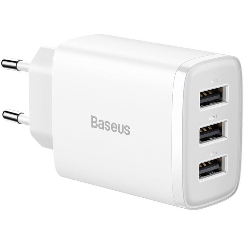 Chargeur mural compact 3x USB 17W, blanc