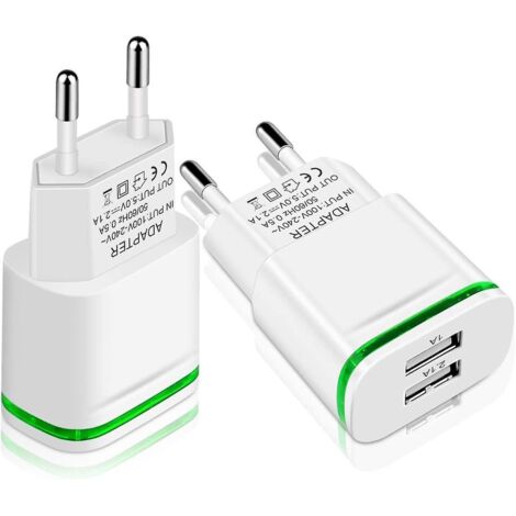Chargeur mural double USB avec indicateur LED, lot de 2,1 A 5 V, adaptateur secteur universel à 2 ports pour iPhone