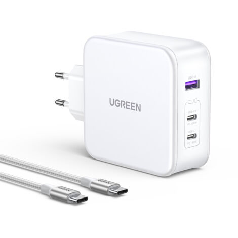 Chargeur mural GaN Nexode USB-A 2x USB-C 140 W + câble USB-C 1,5 m Blanc