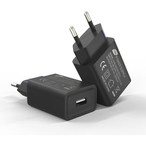 Chargeur mural USB 5V 2A (1A) certifié CE, prise EU, adaptateur secteur noir