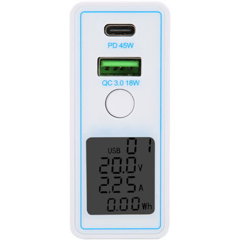 Chargeur mural USB C PD QC 3.0 2 ports rapide avec écran et interrupteur, bloc secteur AC100‑240V, prise US avec adaptateur UE, portable et compact