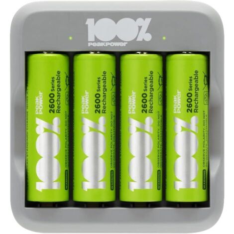 Chargeur piles AA et AAA avec 4 AA Rechargeables 100% PEAKPOWER