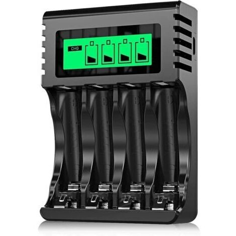 [Chargeur Piles Rechargeable] 4 Slots Charge Rapide pour AA AAA avec Port USB et Affichage LCD