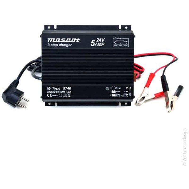Chargeur plomb 24V/5A 230V 9740 - pinces crocodiles (Intelligent) - Mascot