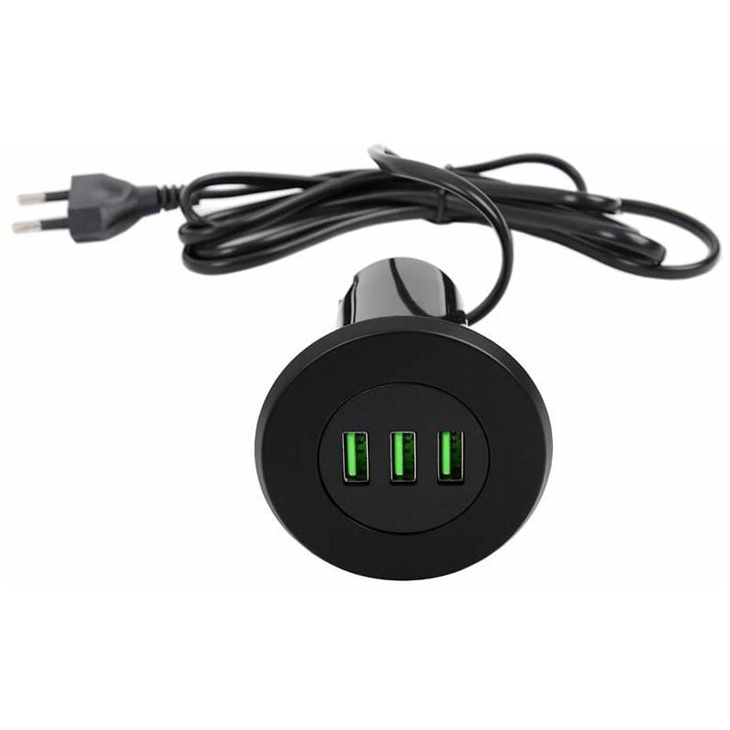 Cyclingcolors - Chargeur port usb 3 prises encastrable Ø46mm 5V 3100mA câble 1,4m Secteur Recharge Discret Telephone Tablette Apparei Multimédia