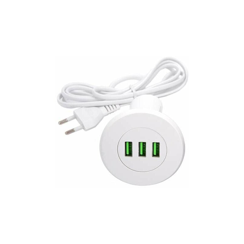 Cyclingcolors - Chargeur port usb 3 prises encastrable Ø46mm 5V 3100mA câble 1,4m Secteur Recharge Discret Telephone Tablette Apparei Multimédia