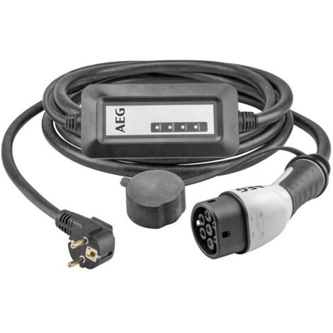 Chargeur portable véhicule électrique & hybride - AEG - Type 2 - Monophasé, 16A, 230V AC - Prise secteur 230V européen - L : 5m.