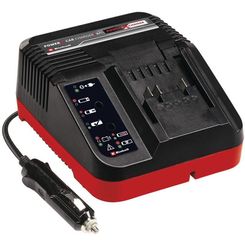 Einhell - Chargeur Power X-Car Charger 3 a Power X-Change (18 v, connecteur 12 v, contrôle permanent des batteries et gestion de charge intelligente,