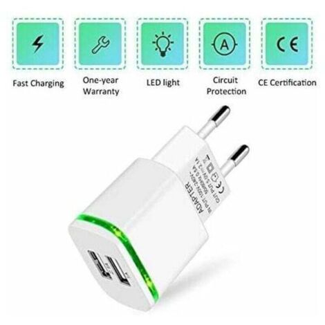 Chargeur Prise USB Secteur, 2-Pack 2.1A 5V 2 Ports Adaptateur Alimentation Universel LED Replacement for iPhone 11 XR X XS Max 8 7 6 6S Plus 5S, Samsung Galaxy/Note, Pad, Xiaomi Telephone