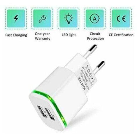 Chargeur Prise USB Secteur, 2-Pack 2.1A 5V 2 Ports Adaptateur Alimentation Universel LED Replacement for iPhone 11 XR X XS Max 8 7 6 6S Plus 5S, Samsung Galaxy/Note, Pad, Xiaomi Telephone