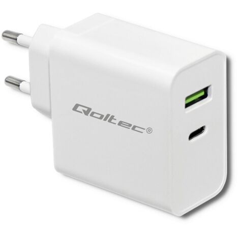 Chargeur Qoltec 51718 45W 5-20V 2.4-3A USB type C PD USB Blanc