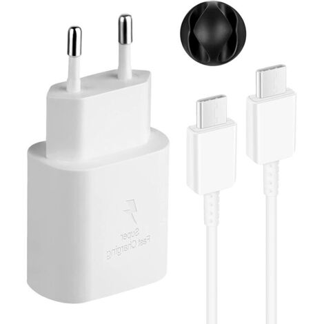 Chargeur Rapide 25W + Câble USB-C USB-C Compatible avec Samsung, Blanc