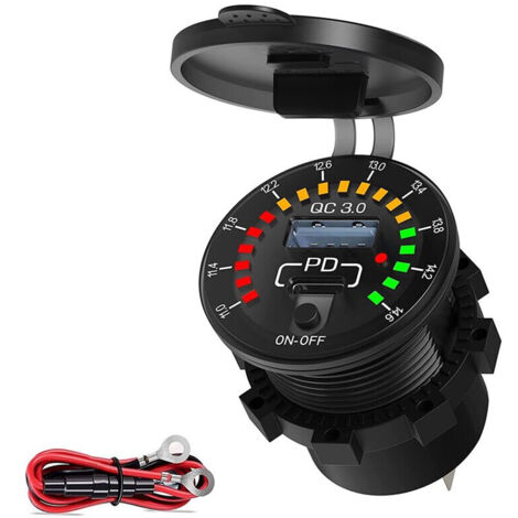 Chargeur Rapide de Prise PD de Type C 18W avec Interrupteur D'Alimentation de Commutation de VoltmèTre LED éTanche pour Camion de Bateau de Voiture