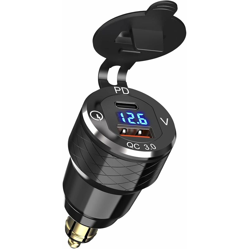 XVX - Chargeur Rapide étanche pour Moto 12 v 24 v QC3.0 usb c pd Hella din Prise pour Ducati Triumph Moto -Rouge 1