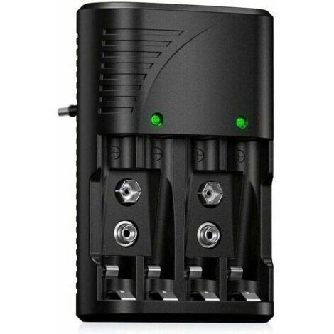 Chargeur rapide pour piles rechargeables AA/AAA ou 9 V NI-MH avec indicateur LED, chargeur universel pour piles AA/AAA/9 V, tension universelle