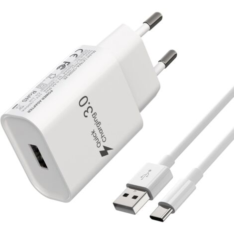 Chargeur rapide pour Samsung Galaxy A15, A16 et A14. Compatible avec les téléphones Xiaomi et Huawei. Câble USB-C de 2 mètres inclus.